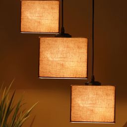 Devansh Grey & Black Cotton Shade Square Cluster Hanging Lamp image 3