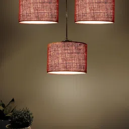 Devansh Maroon & Black Jute Shade Round Drum Cluster Ceiling Lamp image 2
