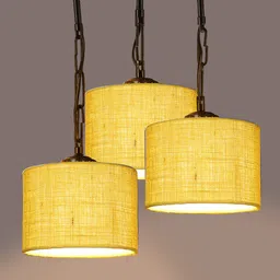 Devansh Set Of 3 Yellow Solid Jute Drum Hanging Ceiling Lamp image 5
