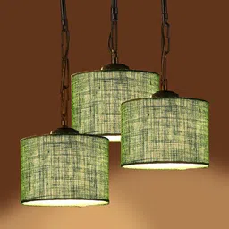 Devansh Set Of 3 Green Solid Jute Drum Hanging Ceiling Lamp image 2