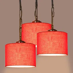 Devansh Red Round Drum Shaped Cluster Traditional Hanging Lamp image 3