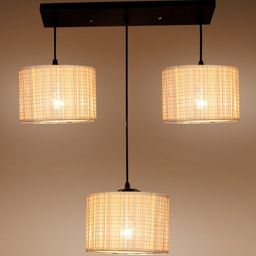 Devansh Beige & Black Textured Shade Round Drum Cluster Hanging Lamp image 5