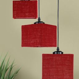 Devansh Maroon & Black Jute Shade Square Cluster Hanging Ceiling Lamp image 3