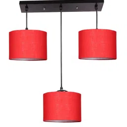Devansh Red & Black Cotton Shade Round Drum Cluster Ceiling Lamp image 3