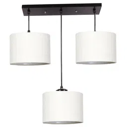 Devansh White & Black Jute Shade Round Drum Cluster Ceiling Lamp image 2