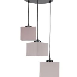 Devansh Grey & Black Cotton Shade Square Cluster Hanging Lamp image 5
