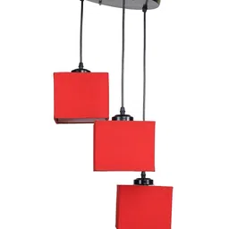 Devansh Red & Black Cotton Shade Square Cluster Hanging Lamp image 2