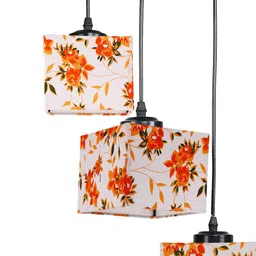 Devansh White & Red Floral Printed Cotton Shade Square Cluster Hanging Lamp image 5