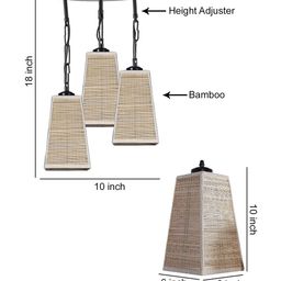 Devansh Set Of 3 Beige Solid Bamboo Pyramid Hanging Ceiling Lamp image 2