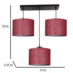 Devansh Maroon & Black Jute Shade Round Drum Cluster Ceiling Lamp image 5