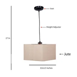 Devansh White Square Jute & Iron Ceiling Lamp image 2