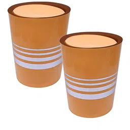 Kuber Industries Set Of 2 Yellow & White Striped 7L Dustbin With Swing Lid image 3