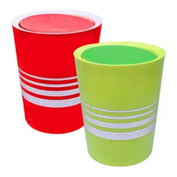 Kuber Industries Set Of 2 Red & Green Striped 7L Dustbin With Swing Lid image 5