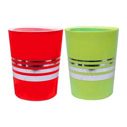 Kuber Industries Set Of 2 Red & Green Striped 7L Dustbin With Swing Lid image 3