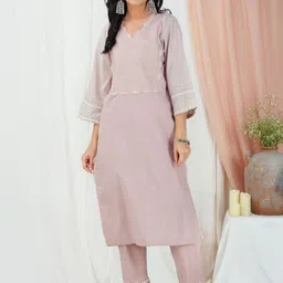 zuri Floral Yoke Design Thread Work Pure Cotton Straight Kurta with Trousers-picture-38