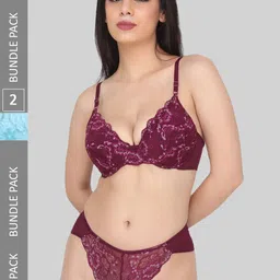 CURWISH Women Pack Of 2 Self Design Floral Lace Mid Rise Moderate Coverage Bikini Briefs-image-74