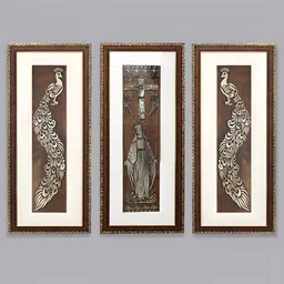 SHREE KALA HOME DECOR Brown & White 3 Piece Synthetic Wood Religious Wall Paintings-30