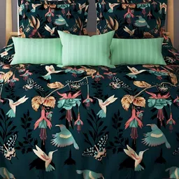 Laying Style Green & Pink 4 Pieces Floral Printed Double King Regular Bedding Set-picture-47