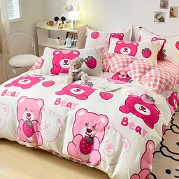 JC HOME Pink Printed Single Bedding Set-image-8