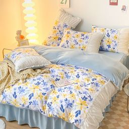 JC HOME Blue & White Printed Double Queen Bedding Set-image-36