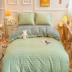 JC HOME Green Checked Single Bedding Set-image-32