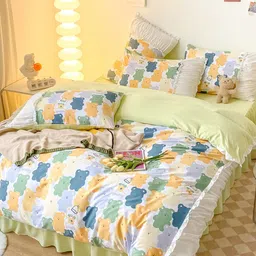 JC HOME Lime Green & Blue Printed Double Queen Bedding Set-image-6