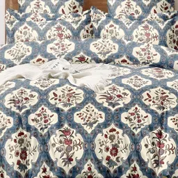 Laying Style White & Blue Floral 4 Pieces Double King Regular Bedding Set-image-29