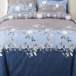 Laying Style Grey & Blue Floral Printed Double King Bedding Set-22