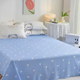 JC HOME White & Blue Printed Double King Bedding Set-image-53