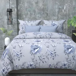 Laying Style Grey & White Floral 4 Pieces Double King Regular Bedding Set-picture-19