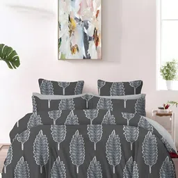 Laying Style Grey & White 4 Pieces Floral Double King Regular Bedding Set-image-0