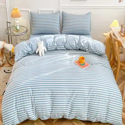 JC HOME Blue & White Striped Double Queen Bedding Set-image-37