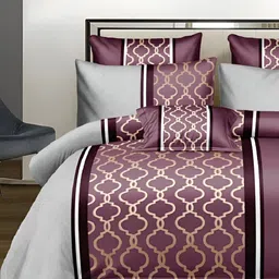 Laying Style Purple & Grey Floral Polycotton 4 Pieces Double King Regular Bedding Set-image-63