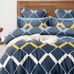 Laying Style Blue & White Geometric Polycotton 4 Pieces Double King Regular Bedding Set-image-61