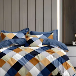 Laying Style Blue & White 4 Pieces Checked Double King Regular Bedding Set-image-39