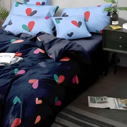 Laying Style Blue & Pink Floral 4 Pieces Double King Regular Bedding Set-picture-21