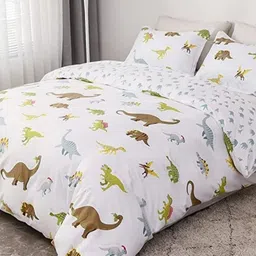 Famyo Cream-Coloured & Green 4 Pieces Quirky Printed Microfiber Double King Bedding Set-image-97