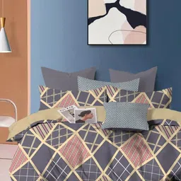 Laying Style Light Grey 4 Pieces Geometric Printed Cotton Double King Sized Bedding Set-8