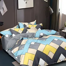 Laying Style Blue & Grey Geometric 4 Pieces Double King Regular Bedding Set-picture-14