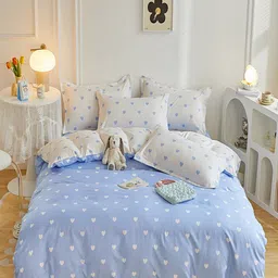 JC HOME Blue Printed Single Size Bedding Set-image-2