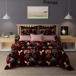 Laying Style Maroon & Green 4 Pieces Floral Double King Bedding Set-picture-20