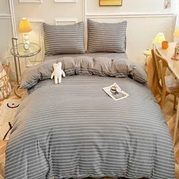 JC HOME Grey & White Striped Double Queen Bedding Set-image-88