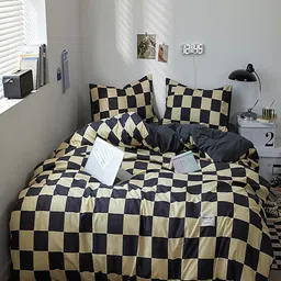 JC HOME Black & Cream Checked Bedding Set-5