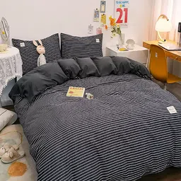 JC HOME Black & White 4 Pcs Striped AC Room Bedding Set-29