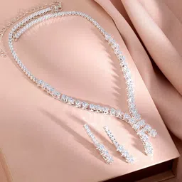 Rubans Rhodium-Plated Crystal-Studded Jewellery Set-12
