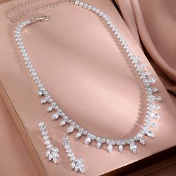 Rubans Rhodium-Plated Crystal-Studded Jewellery Set-94
