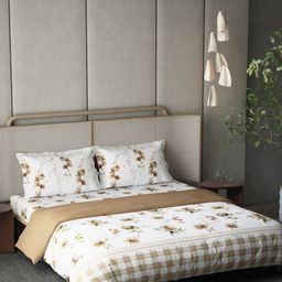 DDecor Brown & White Floral Printed Cotton Double Queen Bedding Set-picture-41