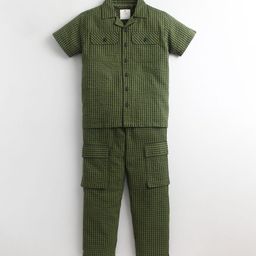 Cherry Crumble Boys Green Checked Top with Pyjamas-image-36
