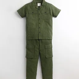 Cherry Crumble Boys Green & Black Checked Shirt with Trousers-image-56