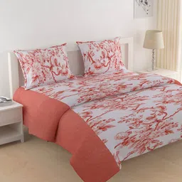 SWAYAM Orange & White Floral Printed Cotton Double King Bedding Set-image-34